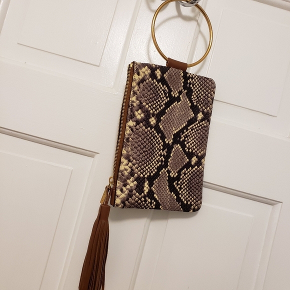 EC Thacker "Nolita" Clutch Python Print Zip Close Brown/Beige - Picture 11 of 13